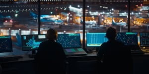 People working in air traffic control tower