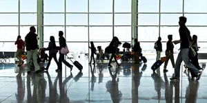People walking through airport