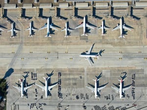 Aerial view of planes parked at airport