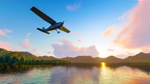 Small plane flying over water