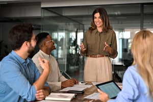 A team holding a meeting in an office